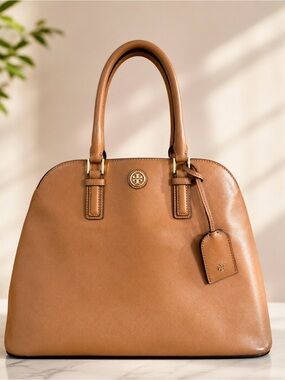 Tory Burch Robinson Warm Cognac Leather Dome Satchel
